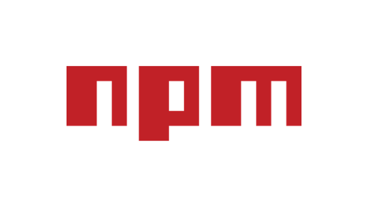 NPM package manager logo - red text, on a white background, reads - NPM
